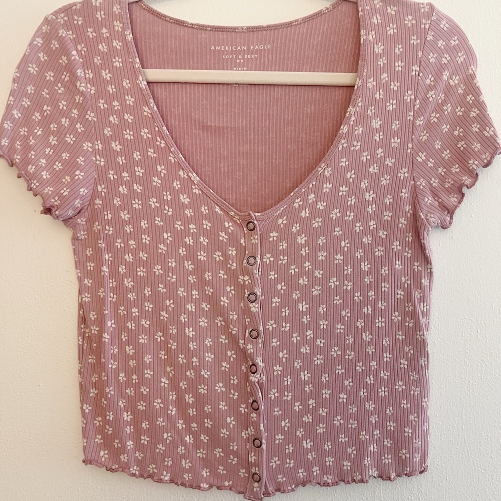 American Eagle Outfitters Women's Pink Floral Top